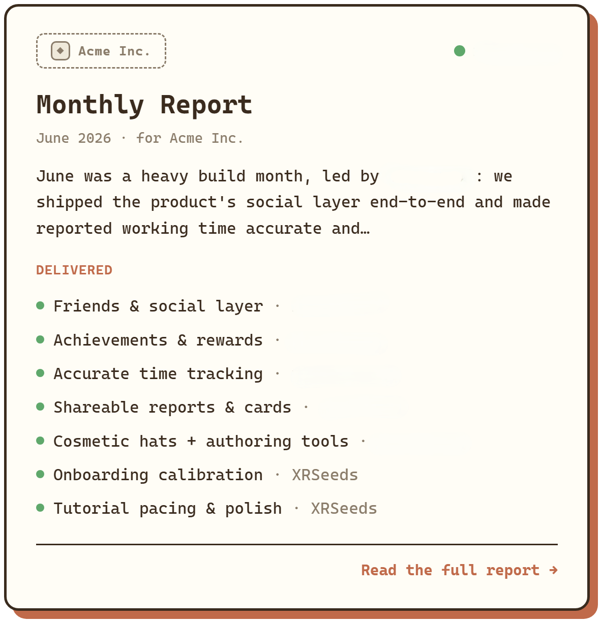 Weekly or monthly recap